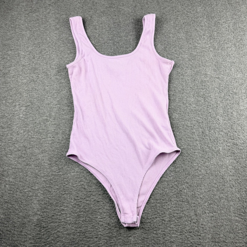 Ambiance Lavender Ribbed Scoop Neck Women's M Thong Bodice Snap Closure Bodysuit